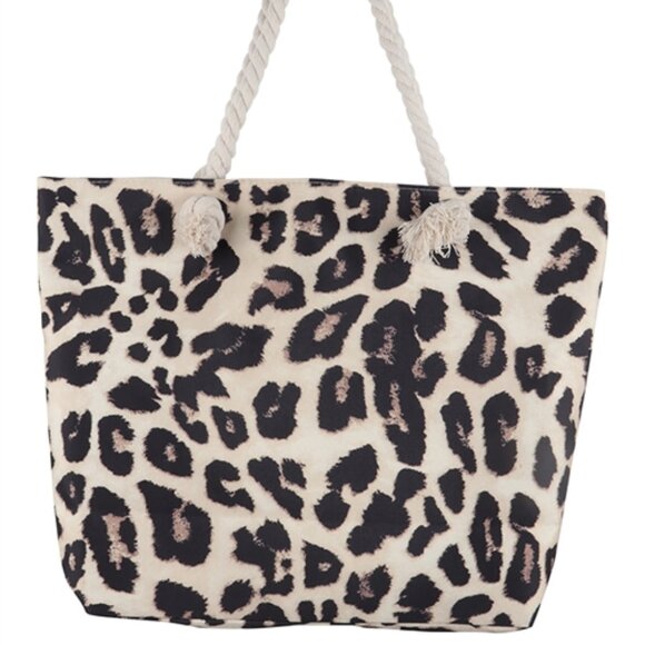 Leopard LG Print Canvas Tote Bag/ Rope Handles - Tan/Black/Brown - Style 1 -NWT - Picture 9 of 9
